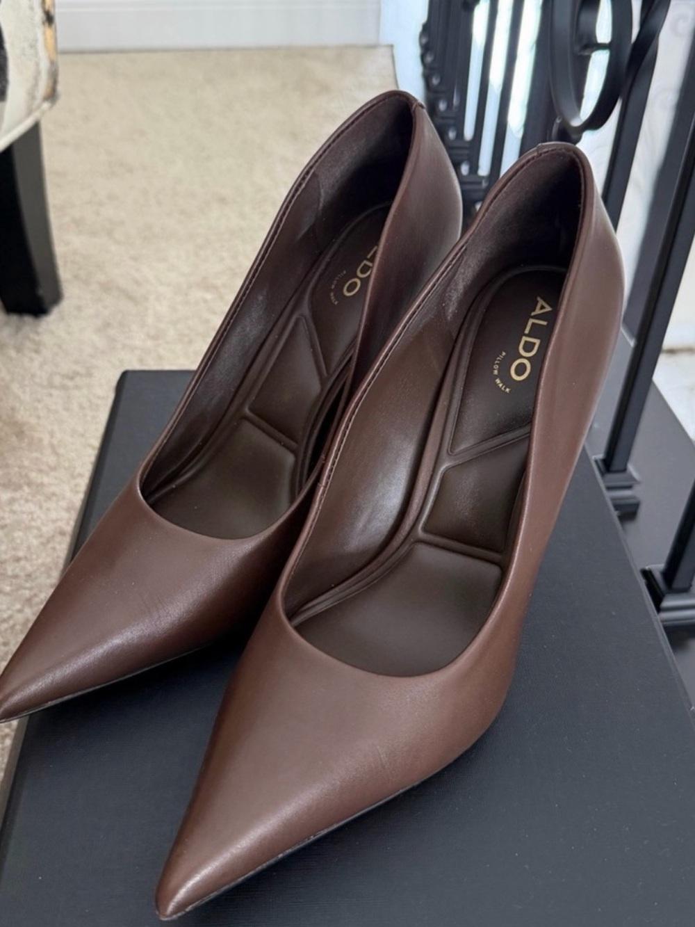 ALDO Brown Pointed Toe Leather-Look Pumps